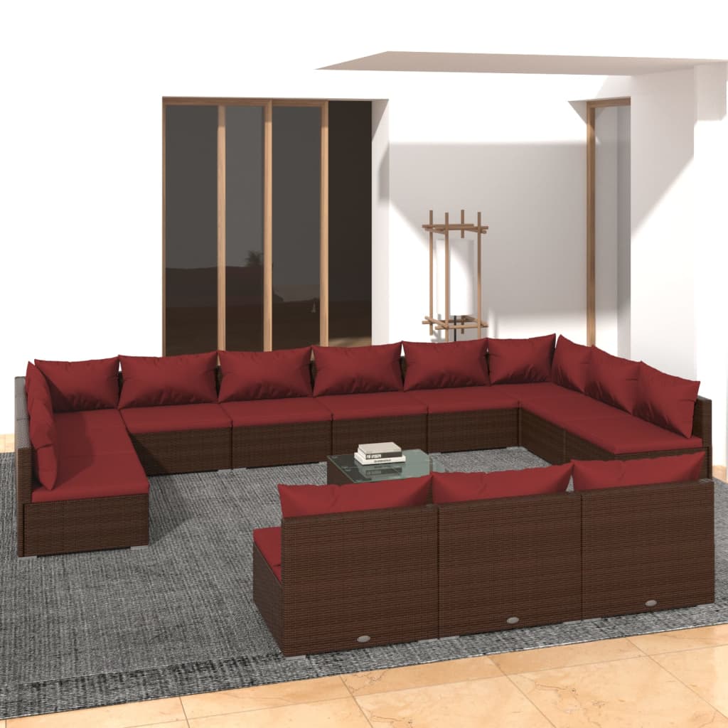 14-delige Loungeset met kussens poly rattan bruin is nu te koop bij PeponiXL, paradijselijk wonen!