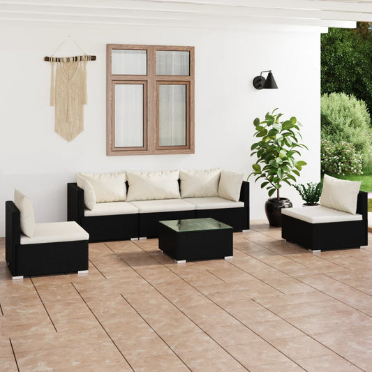 6-delige Loungeset met kussens poly rattan zwart is nu te koop bij PeponiXL, paradijselijk wonen!