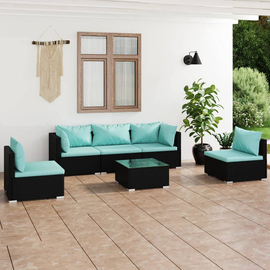 6-delige Loungeset met kussens poly rattan zwart is nu te koop bij PeponiXL, paradijselijk wonen!