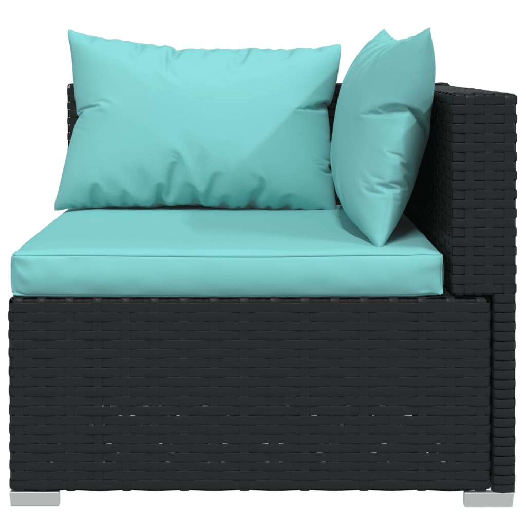 7-delige Loungeset met kussens poly rattan zwart