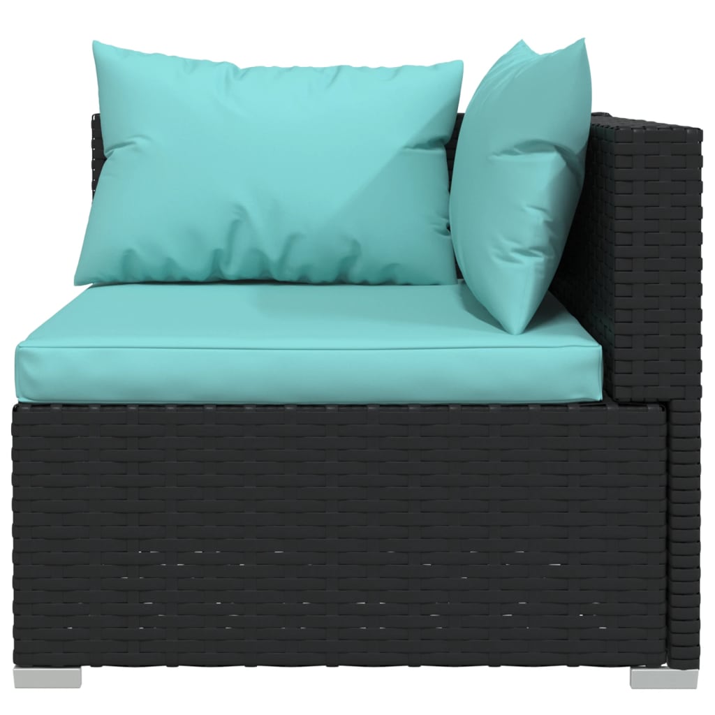 8-delige Loungeset met kussens poly rattan zwart