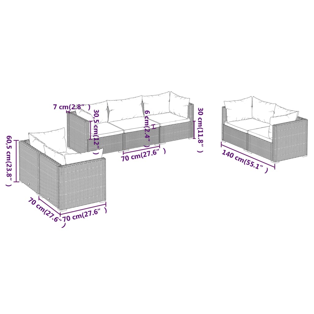 7-delige Loungeset met kussens poly rattan bruin is nu te koop bij PeponiXL, paradijselijk wonen!