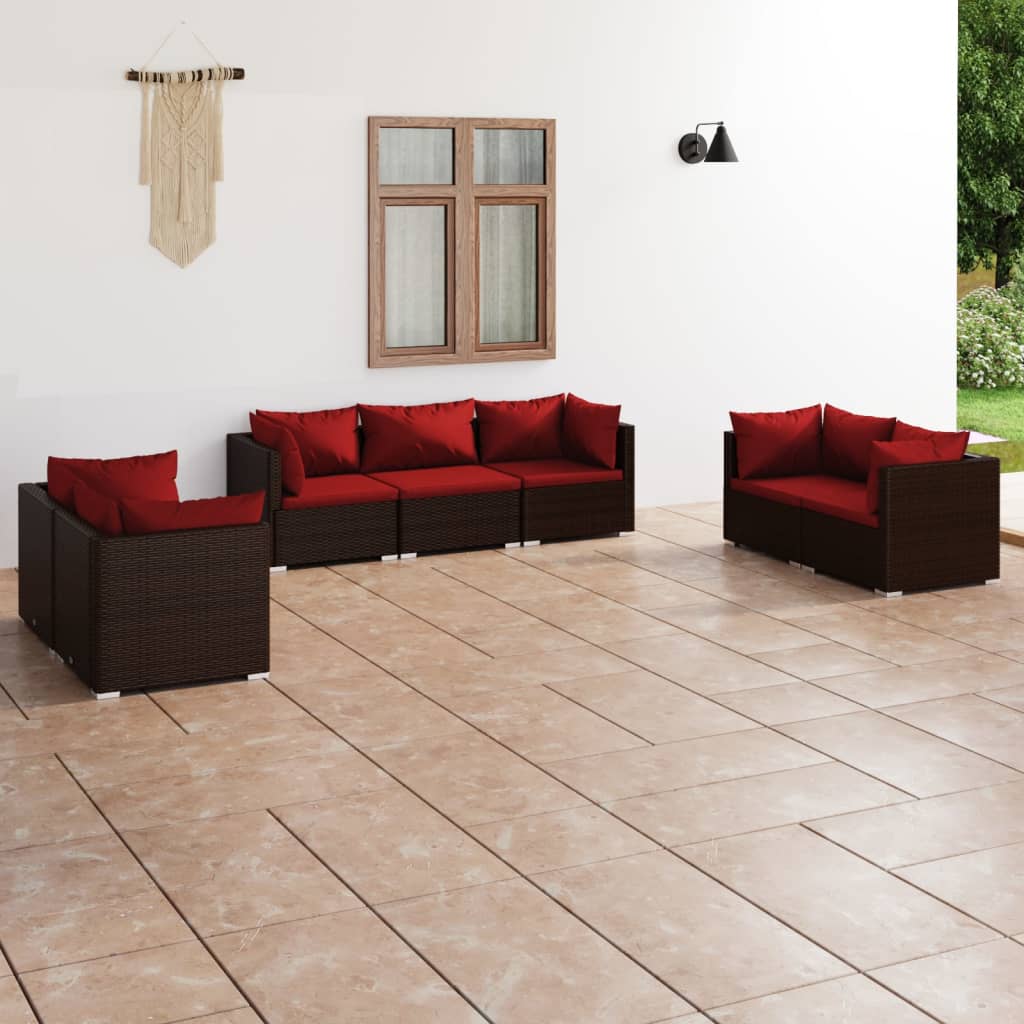 7-delige Loungeset met kussens poly rattan bruin is nu te koop bij PeponiXL, paradijselijk wonen!