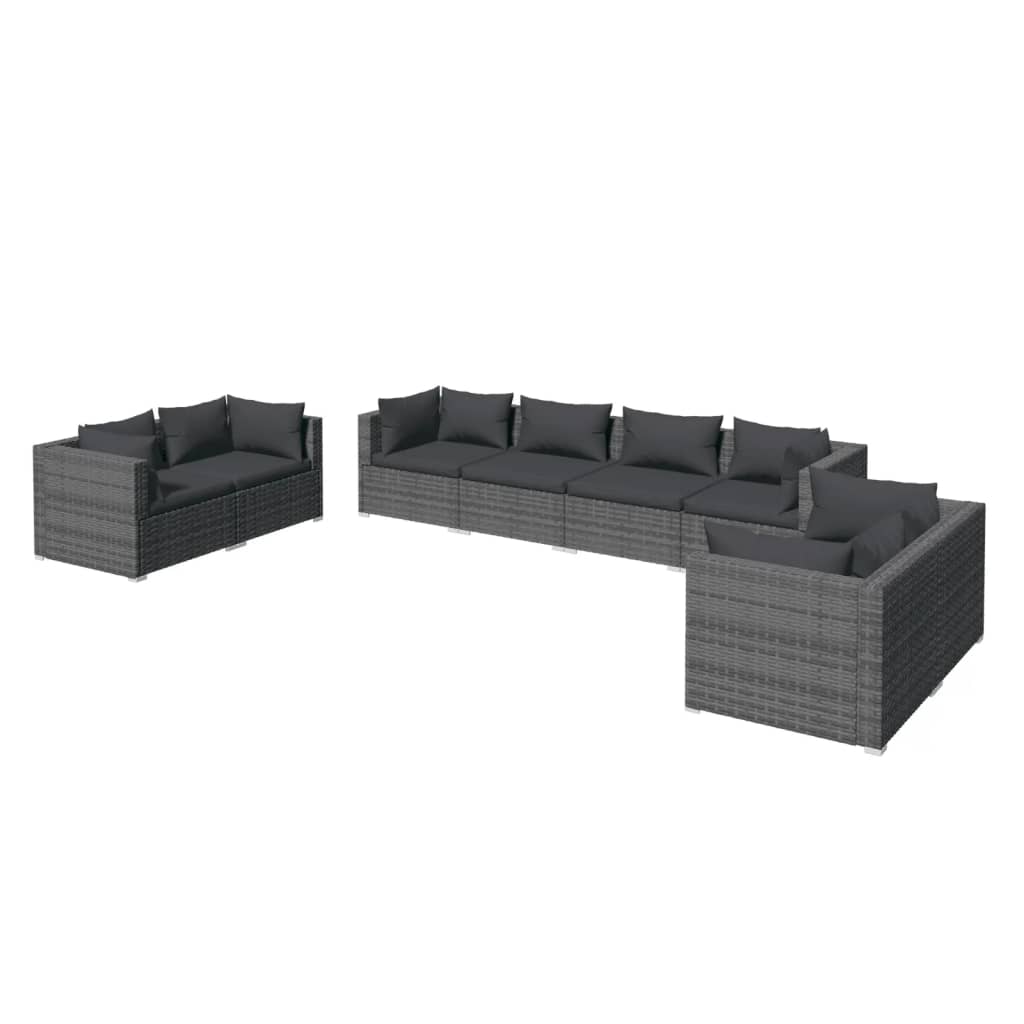 8-delige Loungeset met kussens poly rattan grijs is nu te koop bij PeponiXL, paradijselijk wonen!