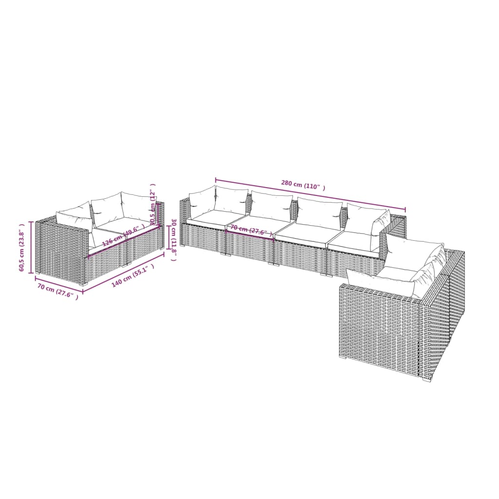 8-delige Loungeset met kussens poly rattan grijs is nu te koop bij PeponiXL, paradijselijk wonen!