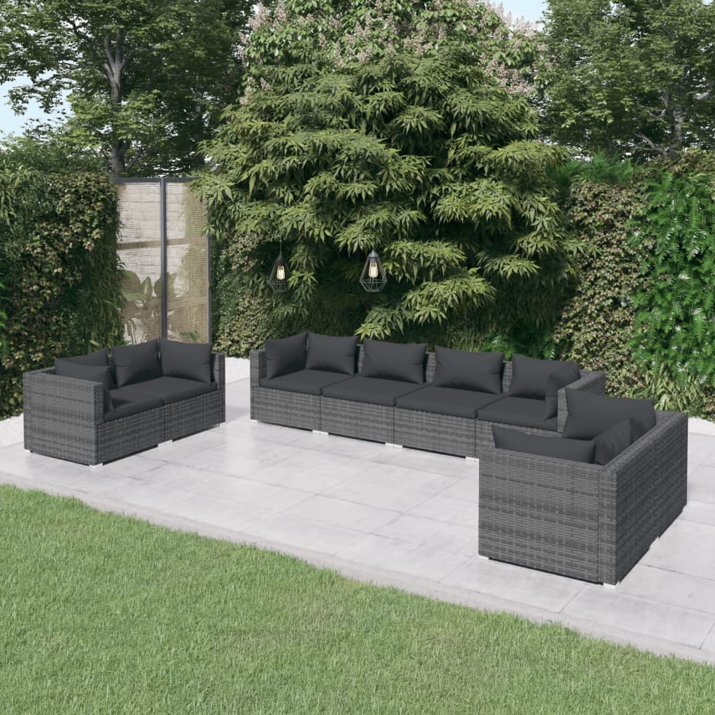 8-delige Loungeset met kussens poly rattan grijs is nu te koop bij PeponiXL, paradijselijk wonen!