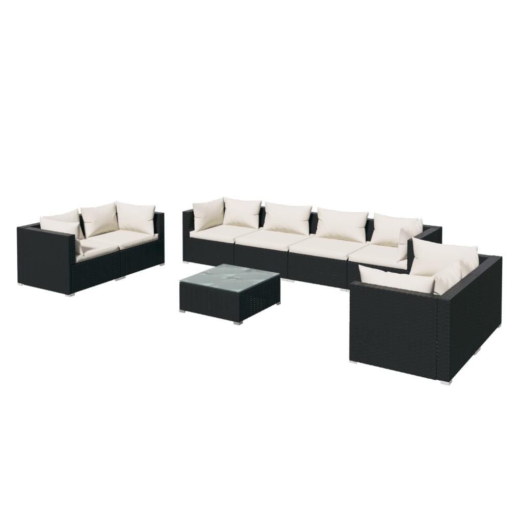9-delige Loungeset met kussens poly rattan zwart is nu te koop bij PeponiXL, paradijselijk wonen!