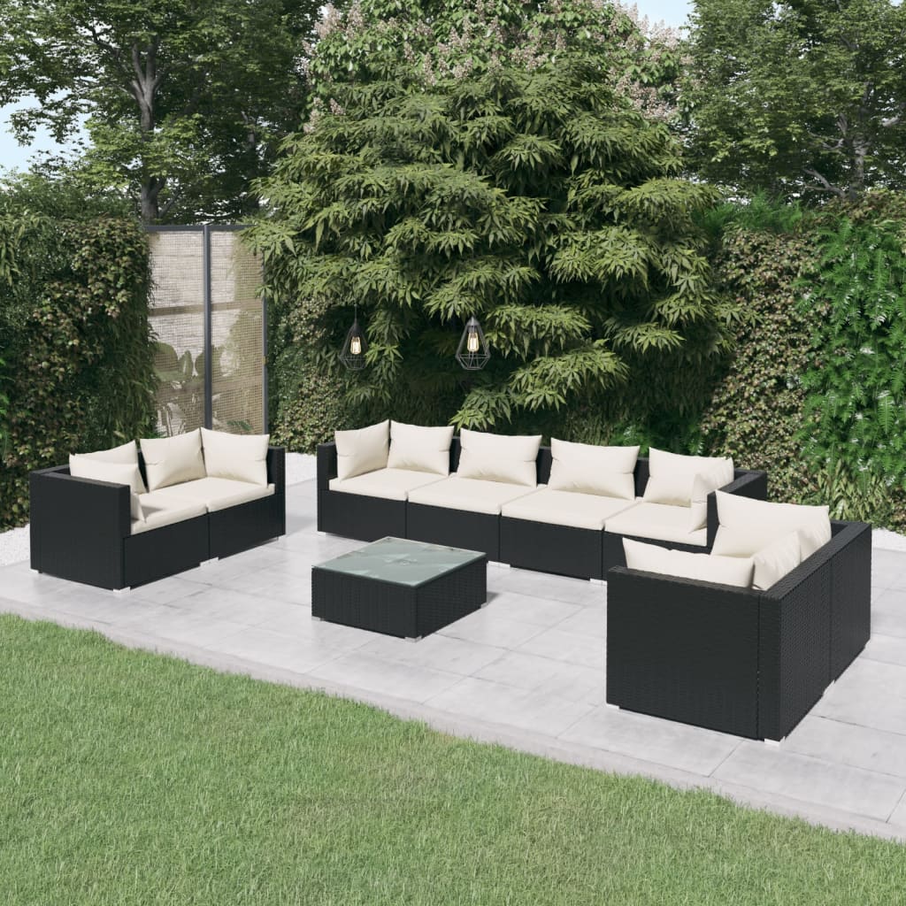 9-delige Loungeset met kussens poly rattan zwart is nu te koop bij PeponiXL, paradijselijk wonen!
