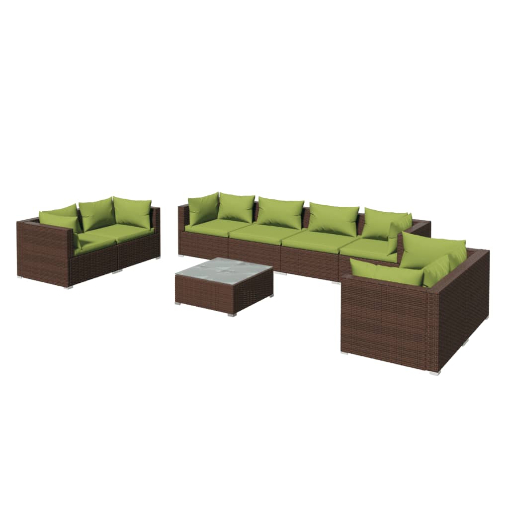 9-delige Loungeset met kussens poly rattan bruin is nu te koop bij PeponiXL, paradijselijk wonen!