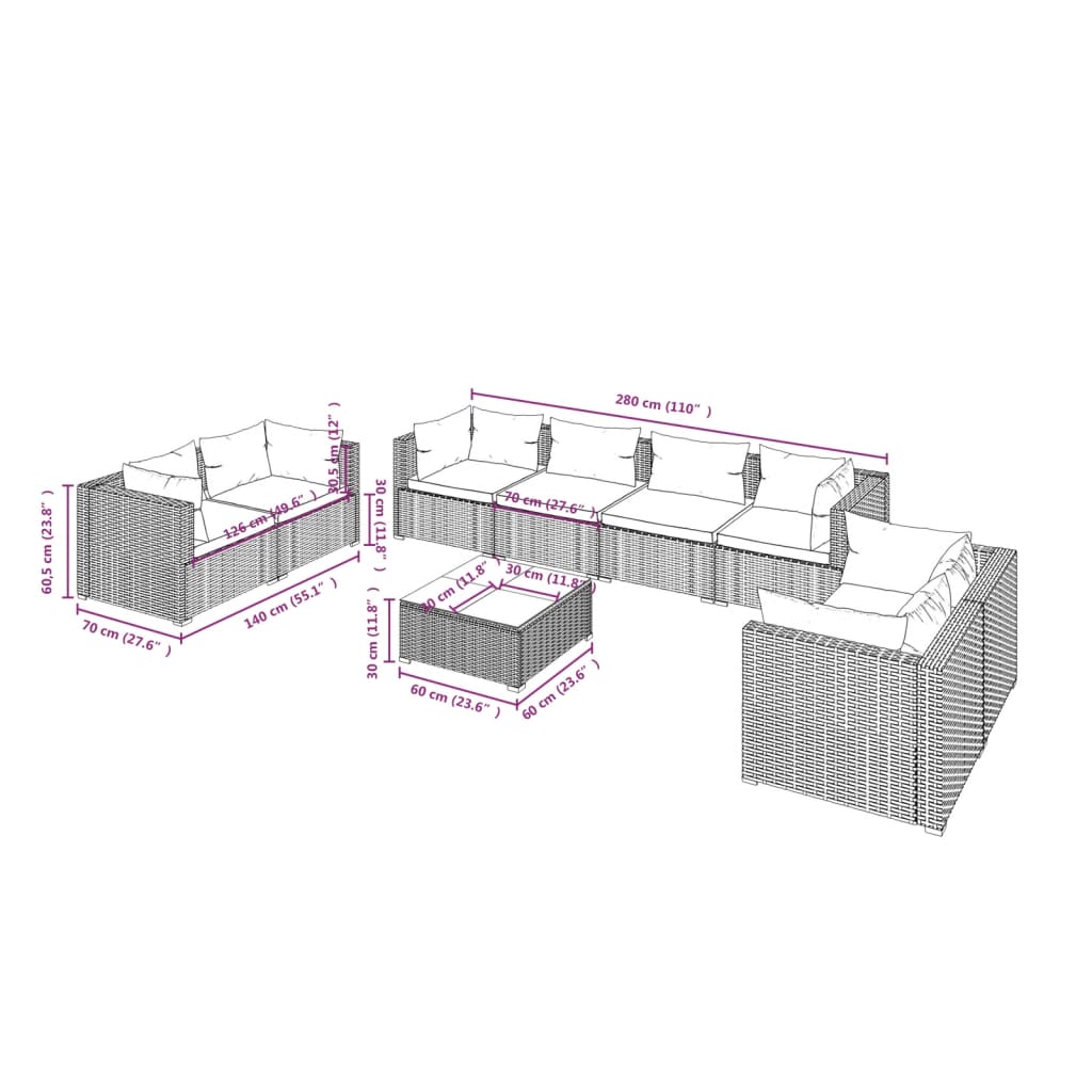 9-delige Loungeset met kussens poly rattan bruin is nu te koop bij PeponiXL, paradijselijk wonen!