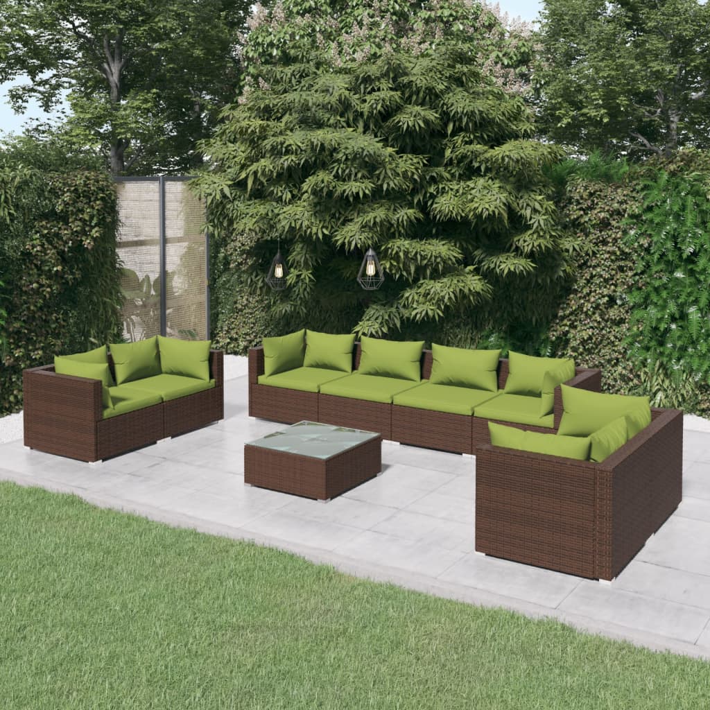 9-delige Loungeset met kussens poly rattan bruin is nu te koop bij PeponiXL, paradijselijk wonen!