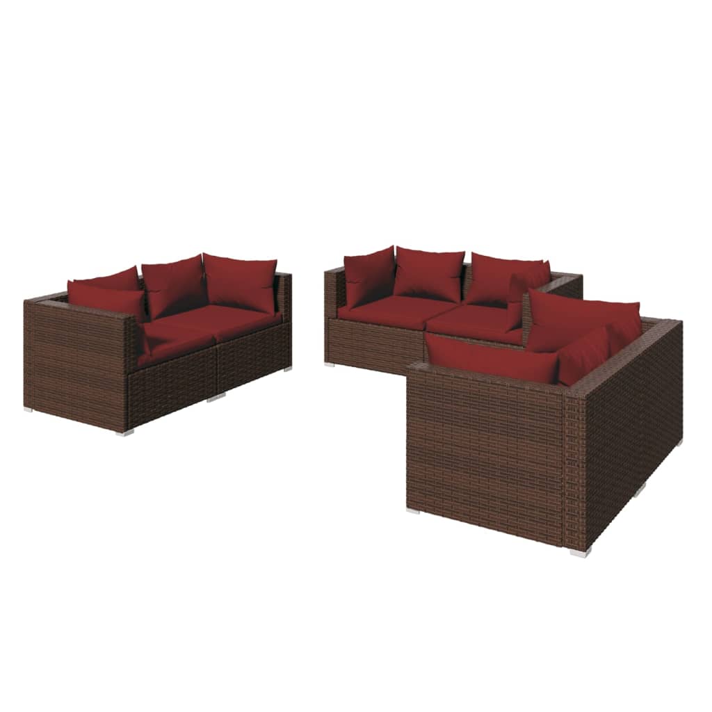 6-delige Loungeset met kussens poly rattan bruin is nu te koop bij PeponiXL, paradijselijk wonen!