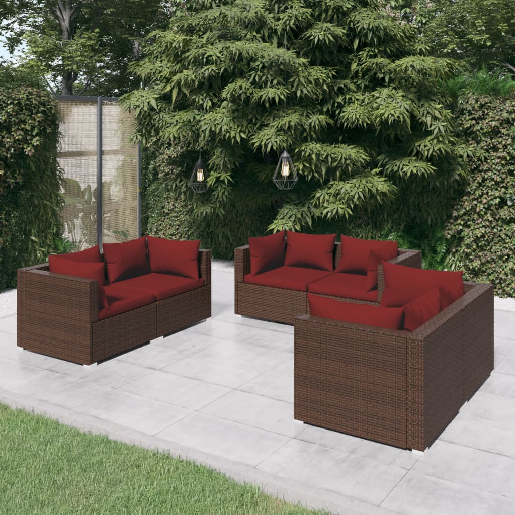 6-delige Loungeset met kussens poly rattan bruin is nu te koop bij PeponiXL, paradijselijk wonen!