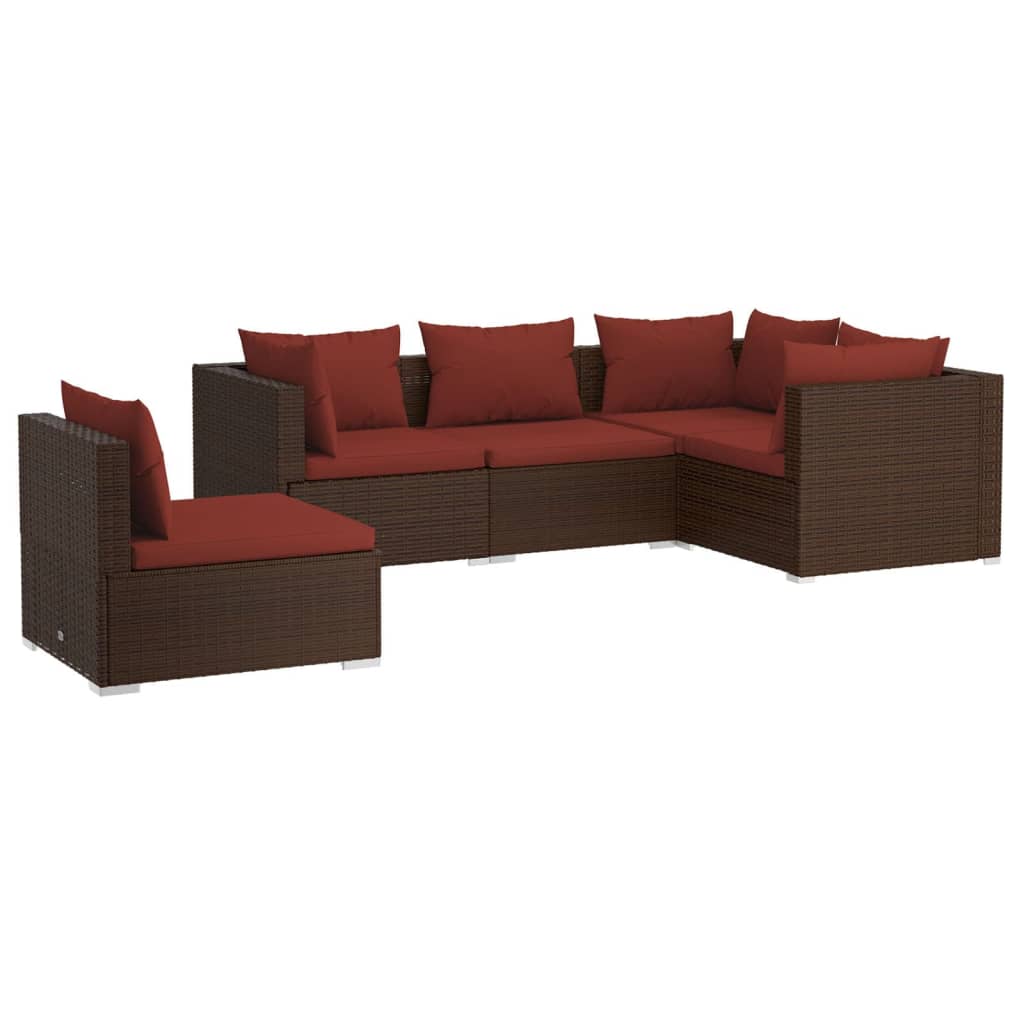 5-delige Loungeset met kussens poly rattan bruin is nu te koop bij PeponiXL, paradijselijk wonen!