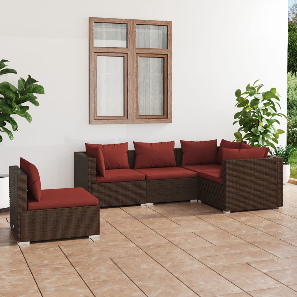 5-delige Loungeset met kussens poly rattan bruin is nu te koop bij PeponiXL, paradijselijk wonen!