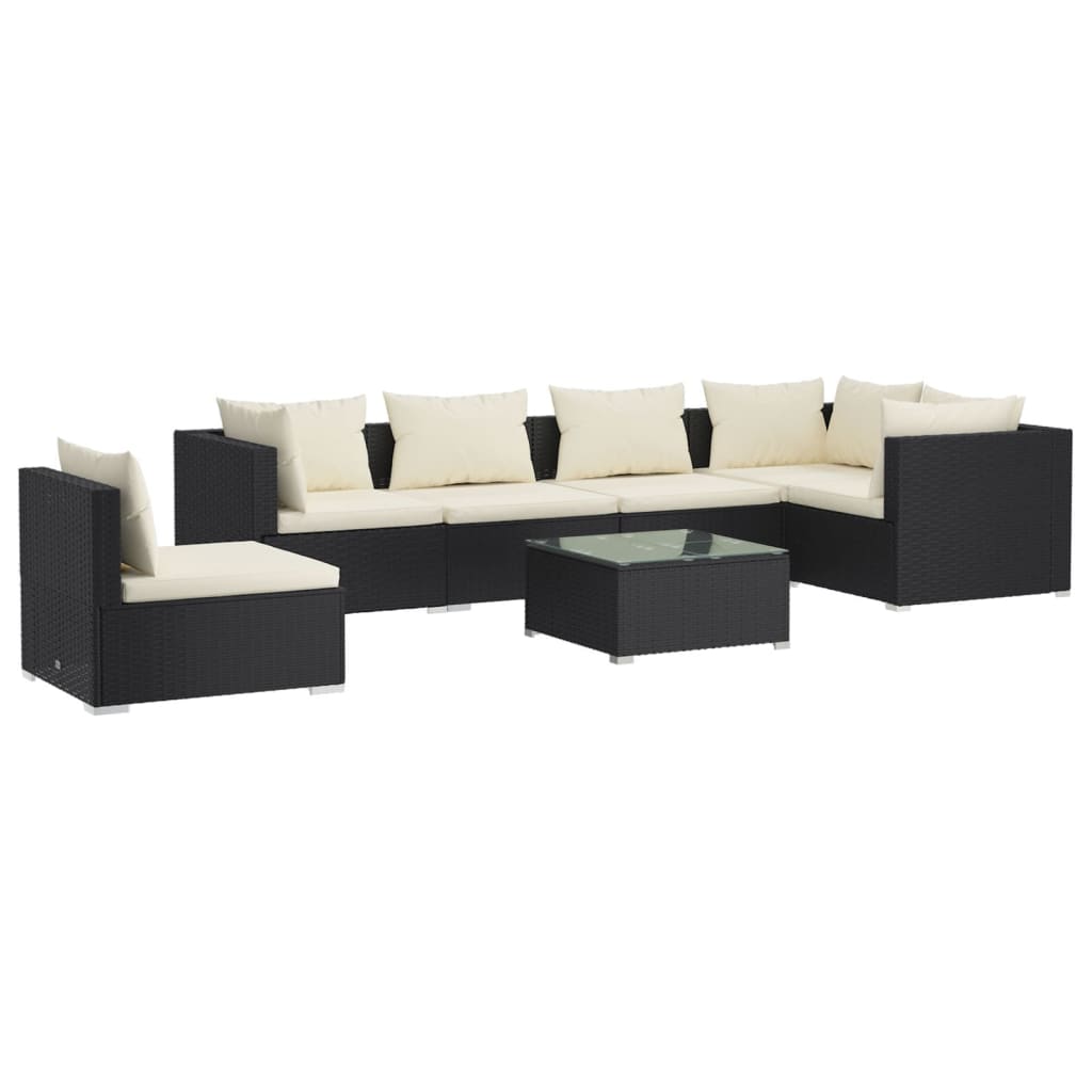 7-delige Loungeset met kussens poly rattan zwart is nu te koop bij PeponiXL, paradijselijk wonen!