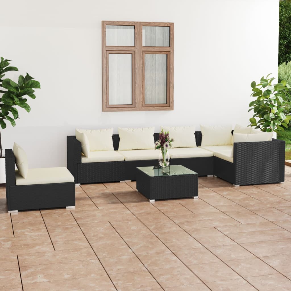 7-delige Loungeset met kussens poly rattan zwart is nu te koop bij PeponiXL, paradijselijk wonen!