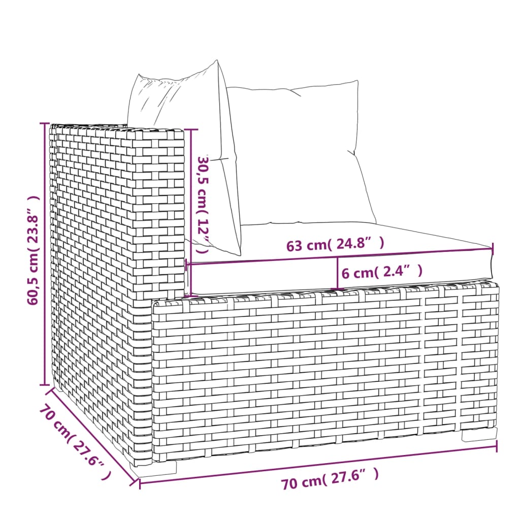 7-delige Loungeset met kussens poly rattan zwart