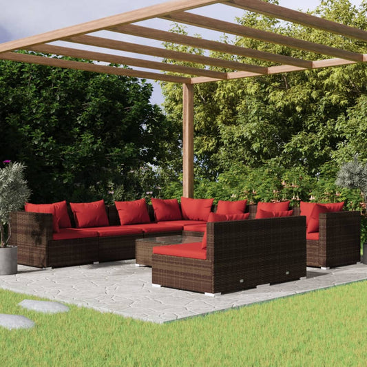 10-delige Loungeset met kussens poly rattan bruin is nu te koop bij PeponiXL, paradijselijk wonen!