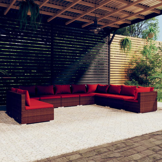 10-delige Loungeset met kussens poly rattan bruin is nu te koop bij PeponiXL, paradijselijk wonen!