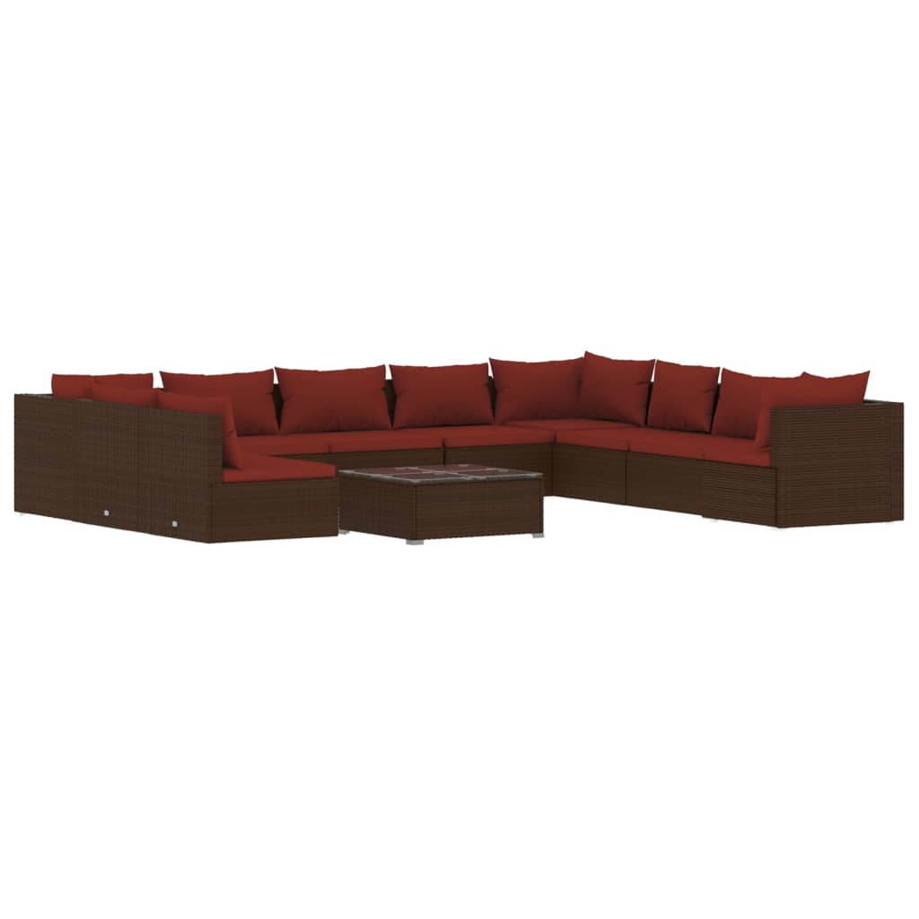 11-delige Loungeset met kussens poly rattan bruin is nu te koop bij PeponiXL, paradijselijk wonen!