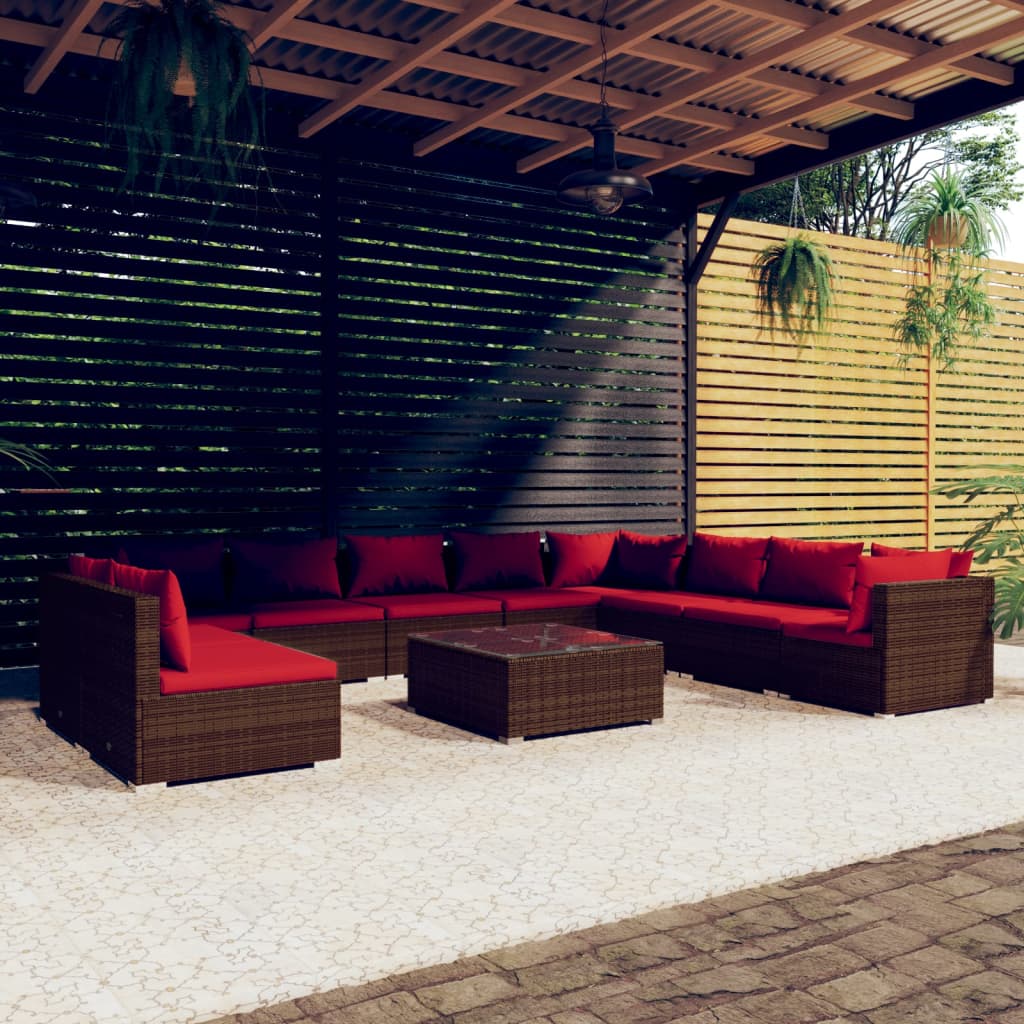 11-delige Loungeset met kussens poly rattan bruin is nu te koop bij PeponiXL, paradijselijk wonen!