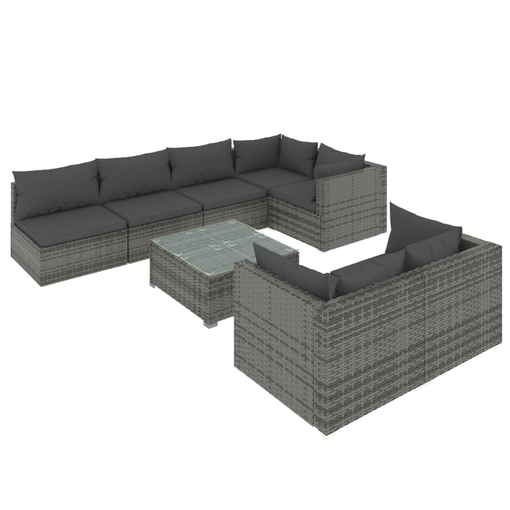 8-delige Loungeset met kussens poly rattan grijs is nu te koop bij PeponiXL, paradijselijk wonen!