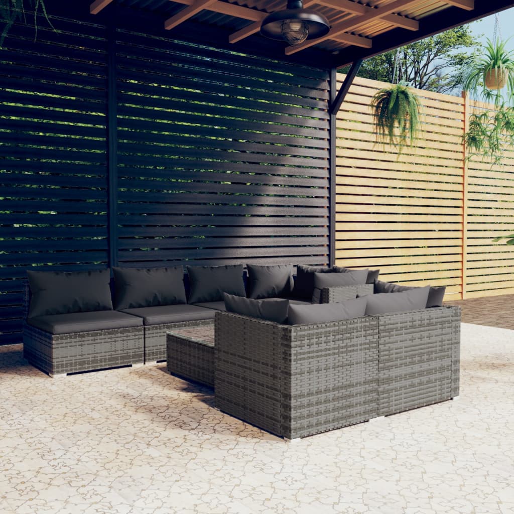 8-delige Loungeset met kussens poly rattan grijs is nu te koop bij PeponiXL, paradijselijk wonen!