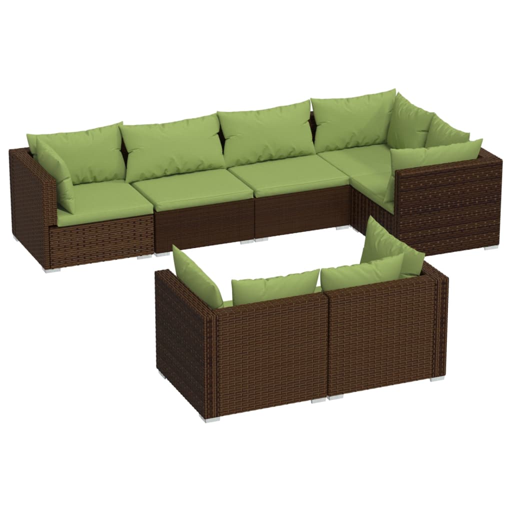 7-delige Loungeset met kussens poly rattan bruin