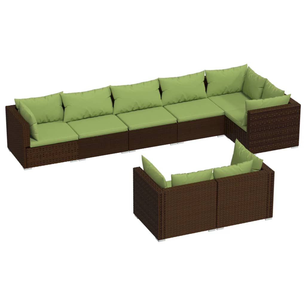 8-delige Loungeset met kussens poly rattan bruin
