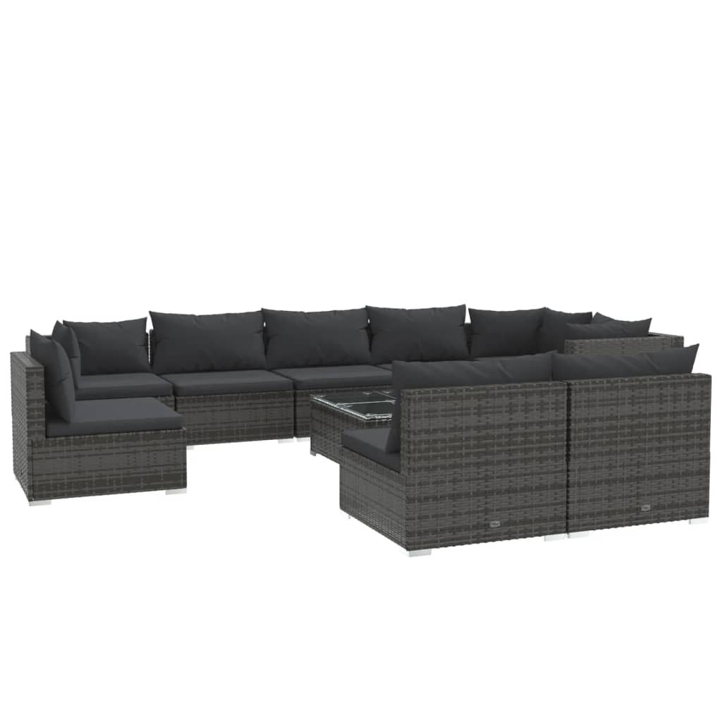 10-delige Loungeset met kussens poly rattan grijs is nu te koop bij PeponiXL, paradijselijk wonen!