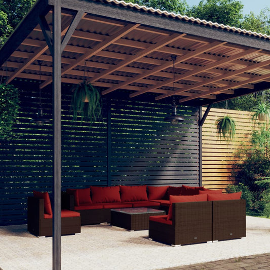 10-delige Loungeset met kussens poly rattan bruin is nu te koop bij PeponiXL, paradijselijk wonen!
