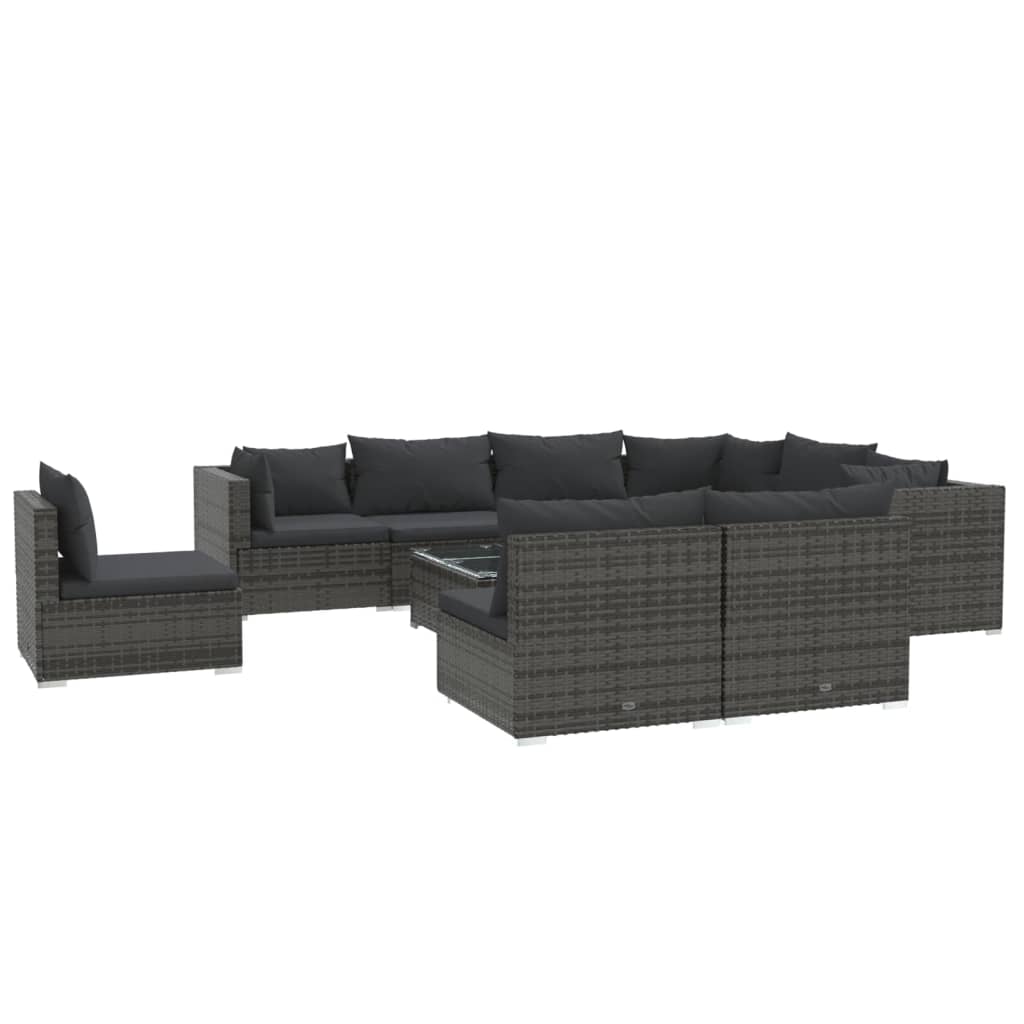 10-delige Loungeset met kussens poly rattan grijs is nu te koop bij PeponiXL, paradijselijk wonen!