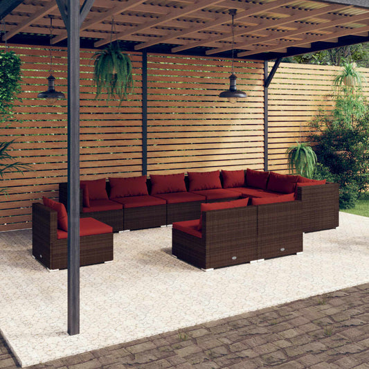 10-delige Loungeset met kussens poly rattan bruin is nu te koop bij PeponiXL, paradijselijk wonen!