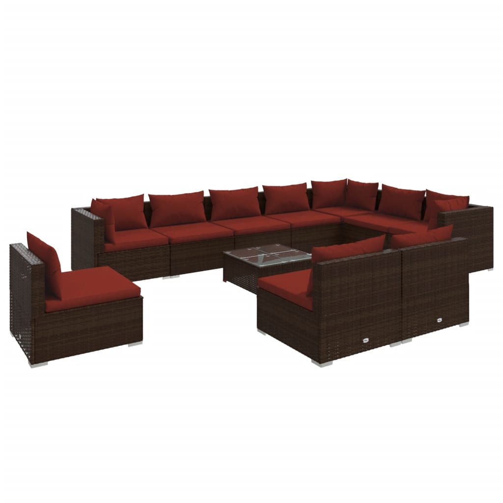 11-delige Loungeset met kussens poly rattan bruin is nu te koop bij PeponiXL, paradijselijk wonen!