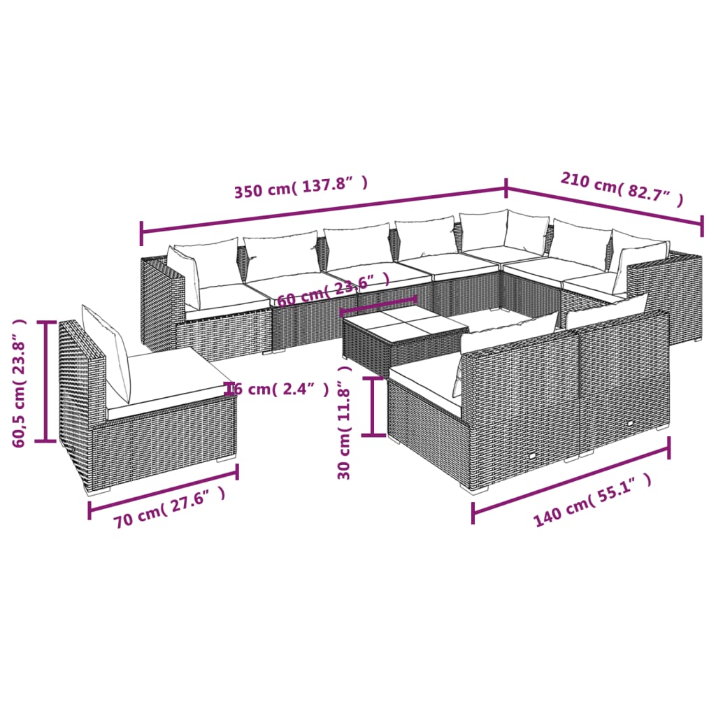 11-delige Loungeset met kussens poly rattan bruin is nu te koop bij PeponiXL, paradijselijk wonen!