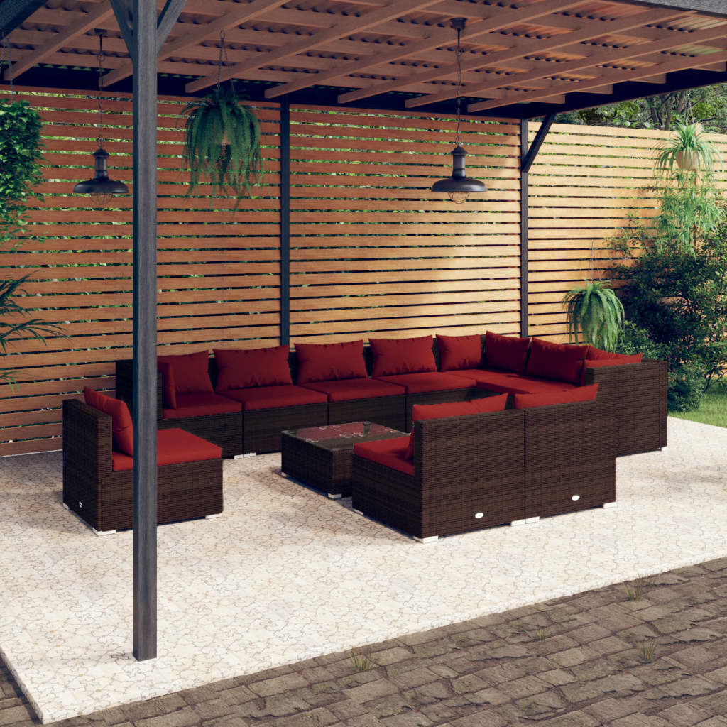 11-delige Loungeset met kussens poly rattan bruin is nu te koop bij PeponiXL, paradijselijk wonen!