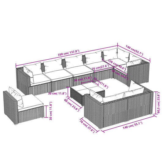 10-delige Loungeset met kussens poly rattan bruin is nu te koop bij PeponiXL, paradijselijk wonen!
