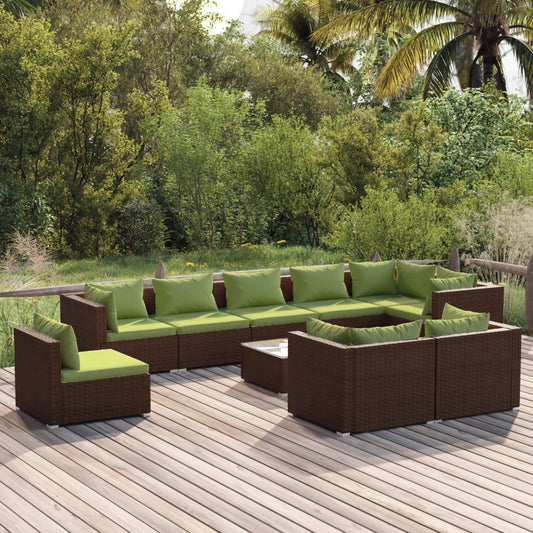 10-delige Loungeset met kussens poly rattan bruin is nu te koop bij PeponiXL, paradijselijk wonen!