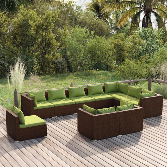 10-delige Loungeset met kussens poly rattan bruin is nu te koop bij PeponiXL, paradijselijk wonen!