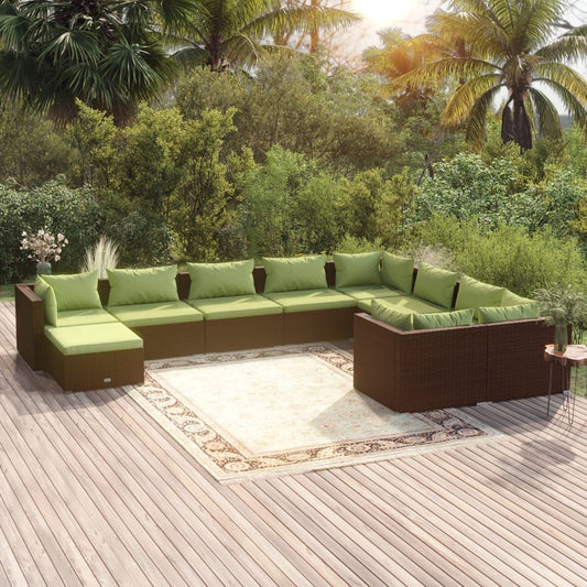 10-delige Loungeset met kussens poly rattan bruin is nu te koop bij PeponiXL, paradijselijk wonen!