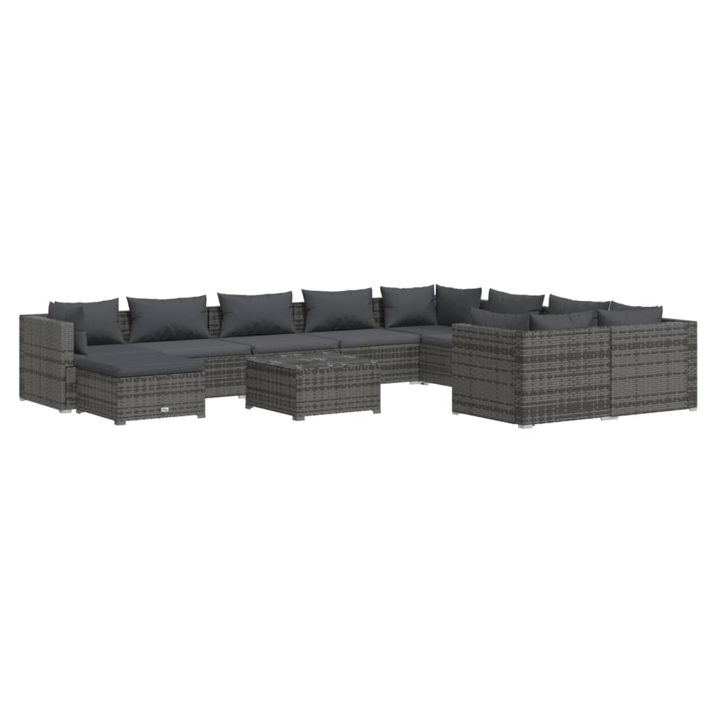 11-delige Loungeset met kussens poly rattan grijs is nu te koop bij PeponiXL, paradijselijk wonen!