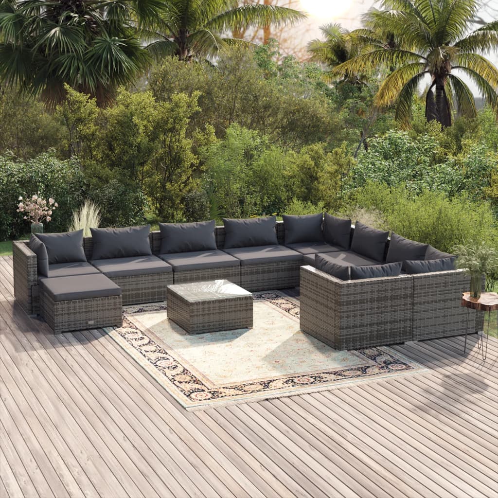 11-delige Loungeset met kussens poly rattan grijs is nu te koop bij PeponiXL, paradijselijk wonen!