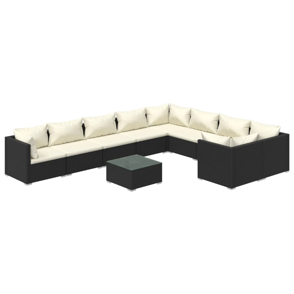10-delige Loungeset met kussens poly rattan zwart is nu te koop bij PeponiXL, paradijselijk wonen!