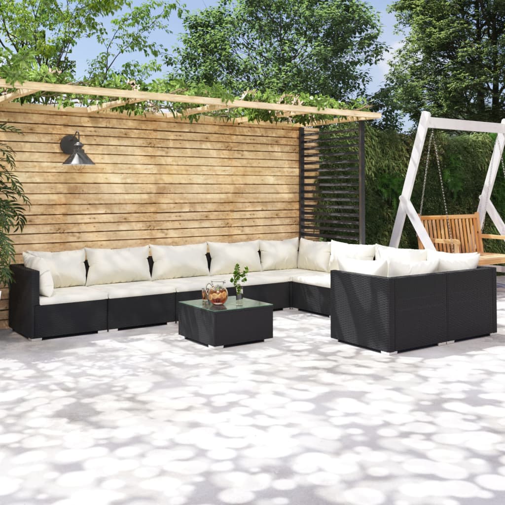 10-delige Loungeset met kussens poly rattan zwart is nu te koop bij PeponiXL, paradijselijk wonen!