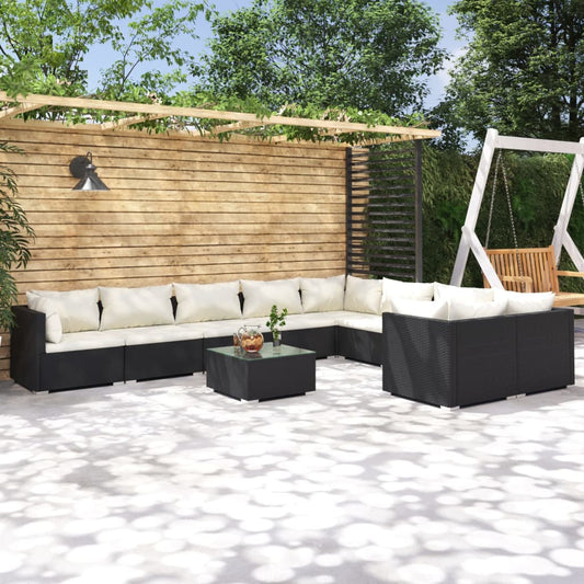 10-delige Loungeset met kussens poly rattan zwart is nu te koop bij PeponiXL, paradijselijk wonen!