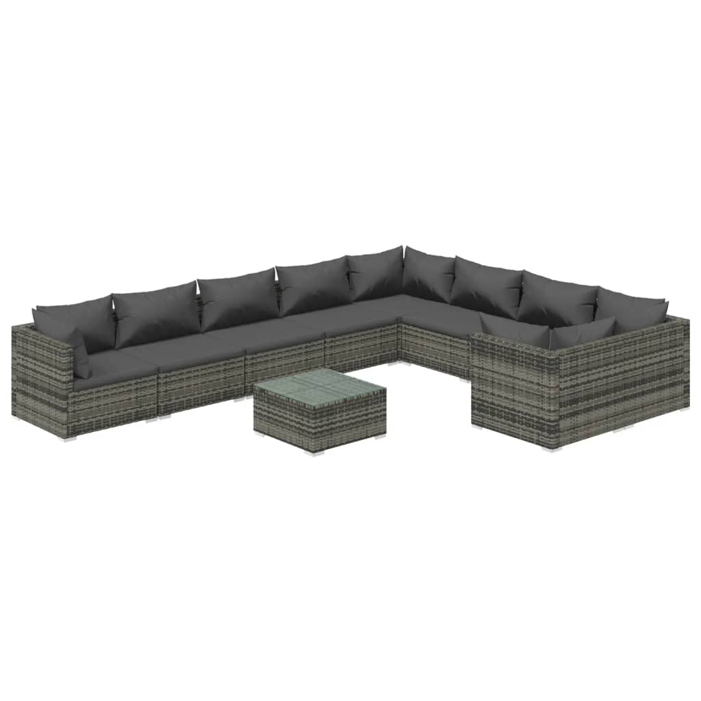 10-delige Loungeset met kussens poly rattan grijs is nu te koop bij PeponiXL, paradijselijk wonen!