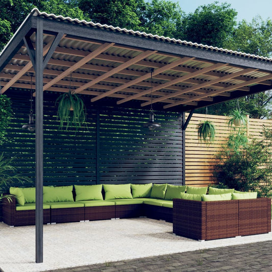 10-delige Loungeset met kussens poly rattan bruin is nu te koop bij PeponiXL, paradijselijk wonen!