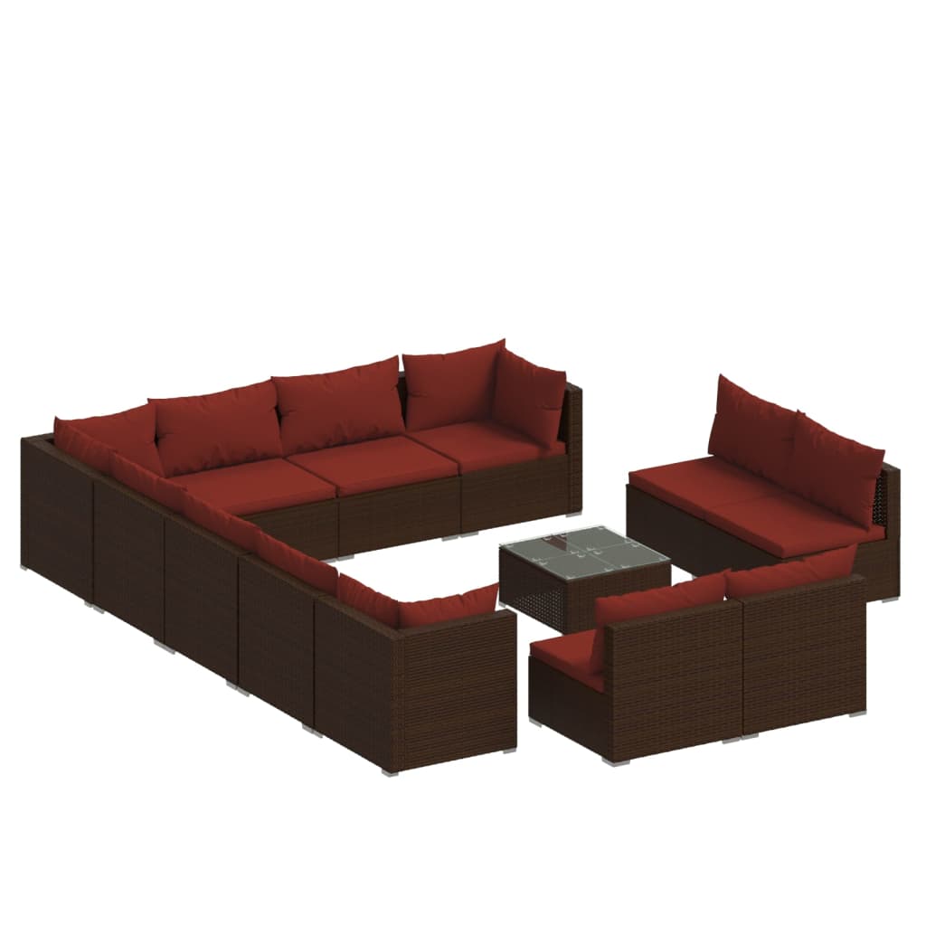 13-delige Loungeset met kussens poly rattan bruin is nu te koop bij PeponiXL, paradijselijk wonen!