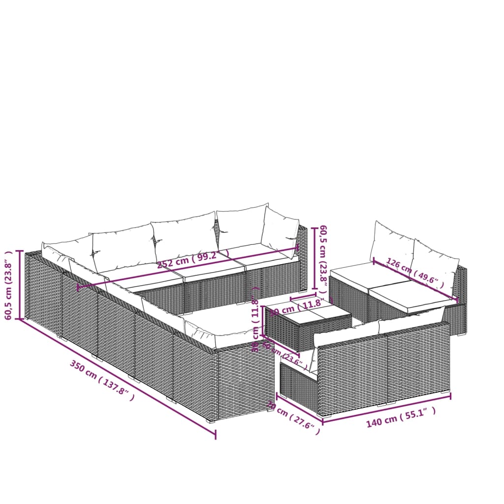 13-delige Loungeset met kussens poly rattan bruin is nu te koop bij PeponiXL, paradijselijk wonen!